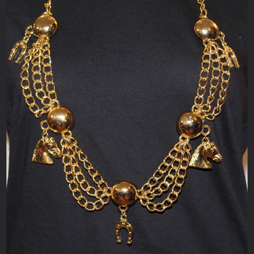 Gold horseshoe/head chain belt Necklace