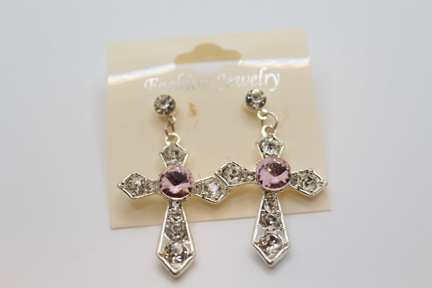 Beautiful Blinged Out Cross Silver Earrings