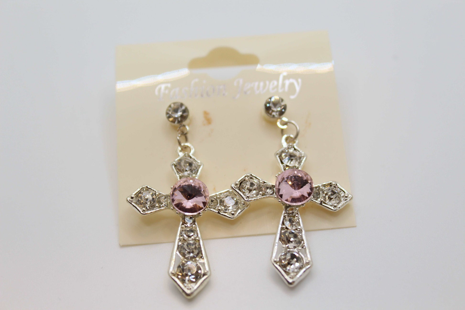 Beautiful Blinged Out Cross Silver Earrings