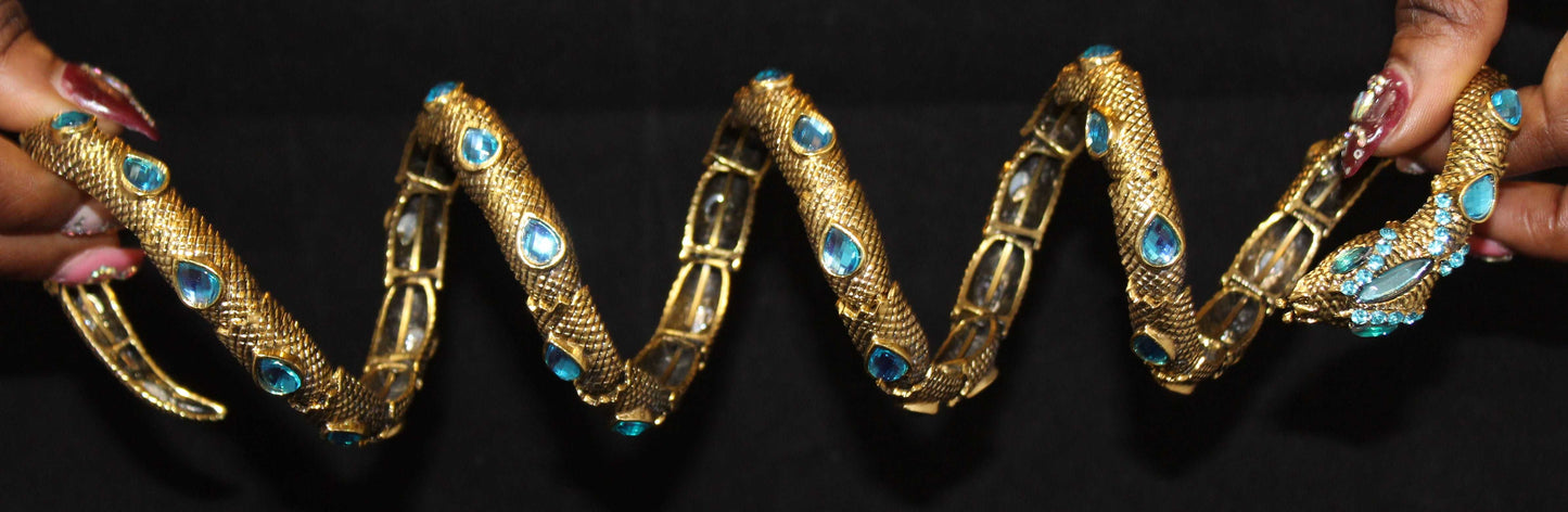 Snake Bracelet w/ Dark Gold Light Blue Stones