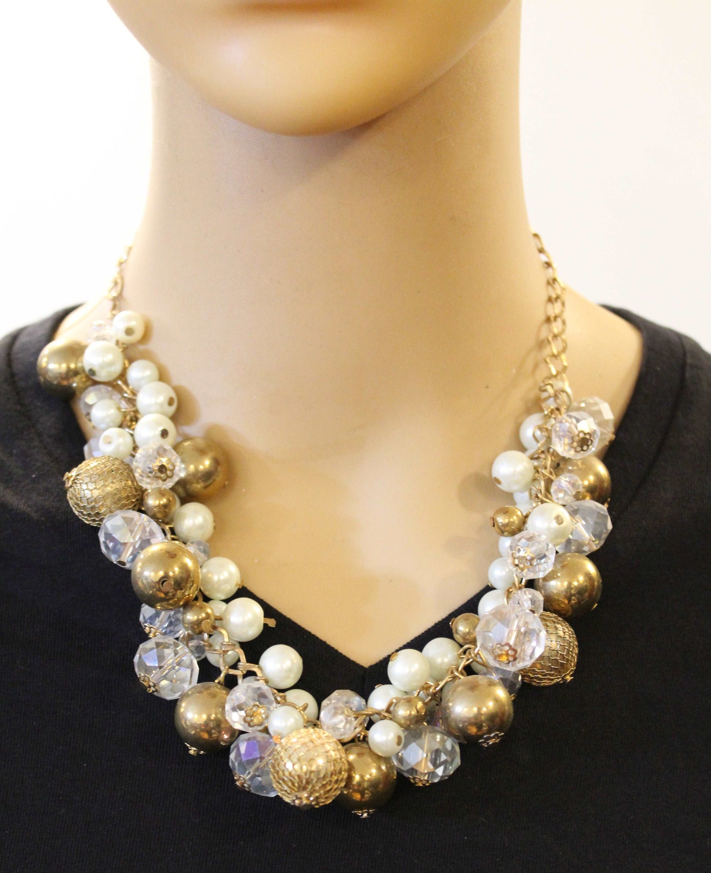Gold Chain Pearl Clear Gold Balls Necklace