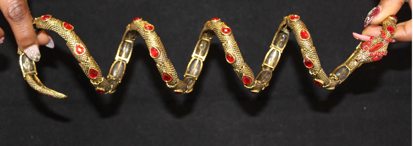 Snake Bracelet w/ Dark Gold Red Stones