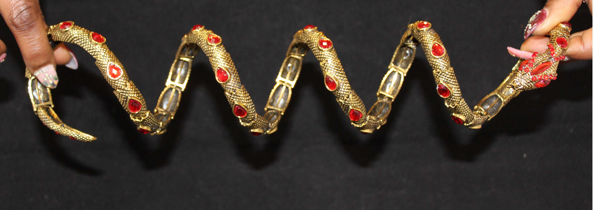 Snake Bracelet w/ Dark Gold Red Stones