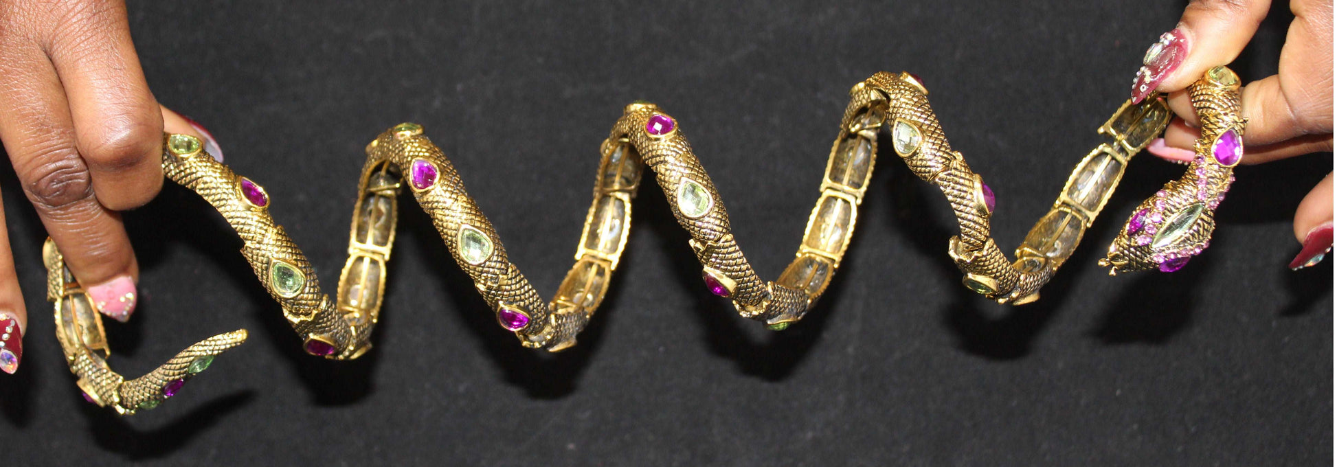 Snake Bracelet w/ Dark Gold Purple Green Stones