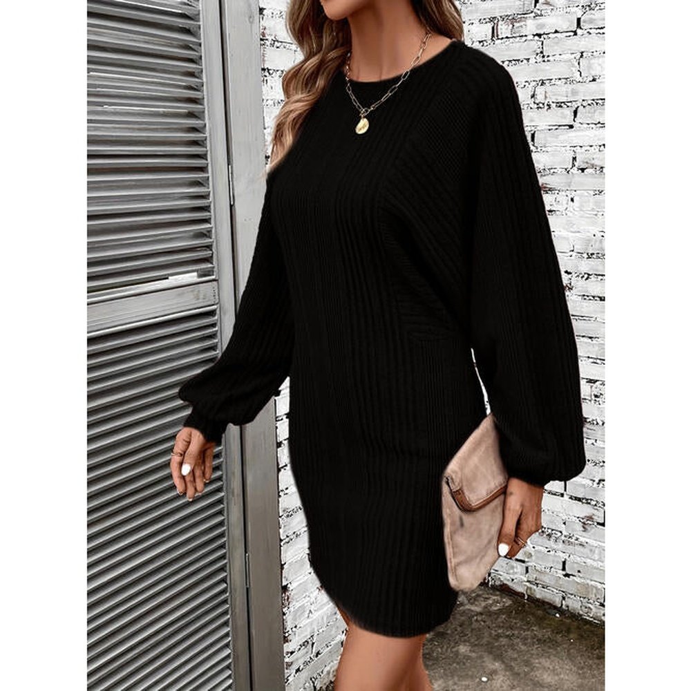 Ribbed Round Neck Long Sleeve Dress