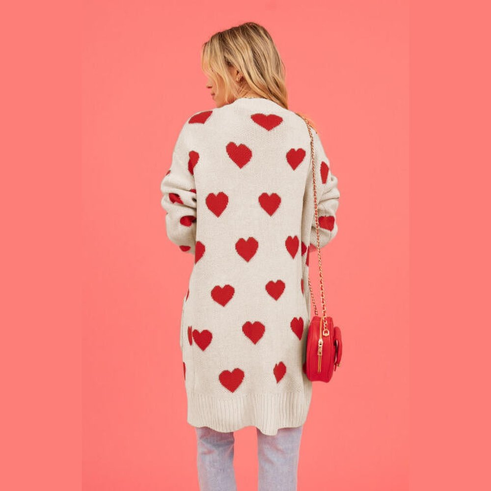 Heart Graphic Open Front Cardigan with Pockets