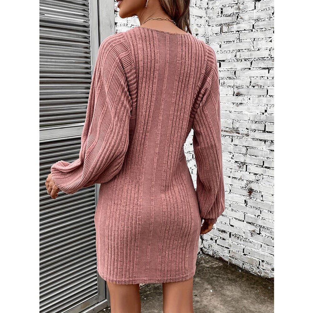 Ribbed Round Neck Long Sleeve Dress