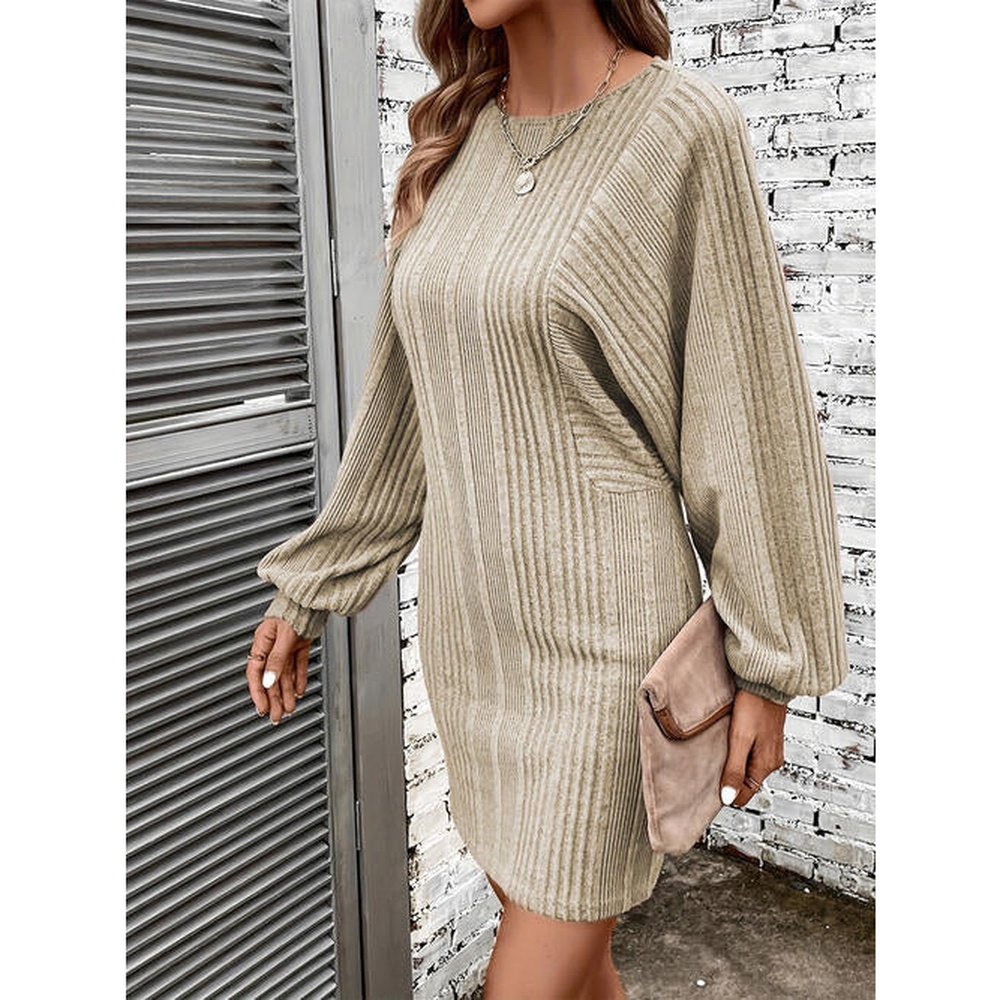 Ribbed Round Neck Long Sleeve Dress
