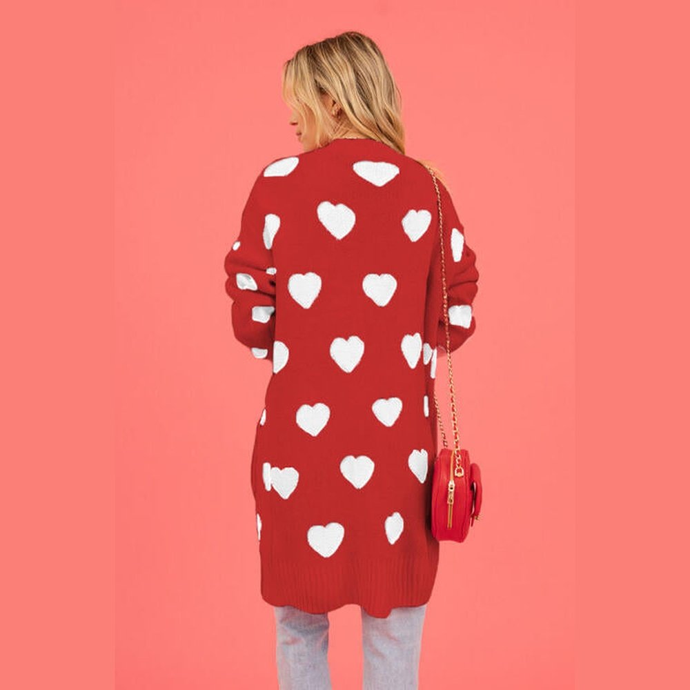 Heart Graphic Open Front Cardigan with Pockets
