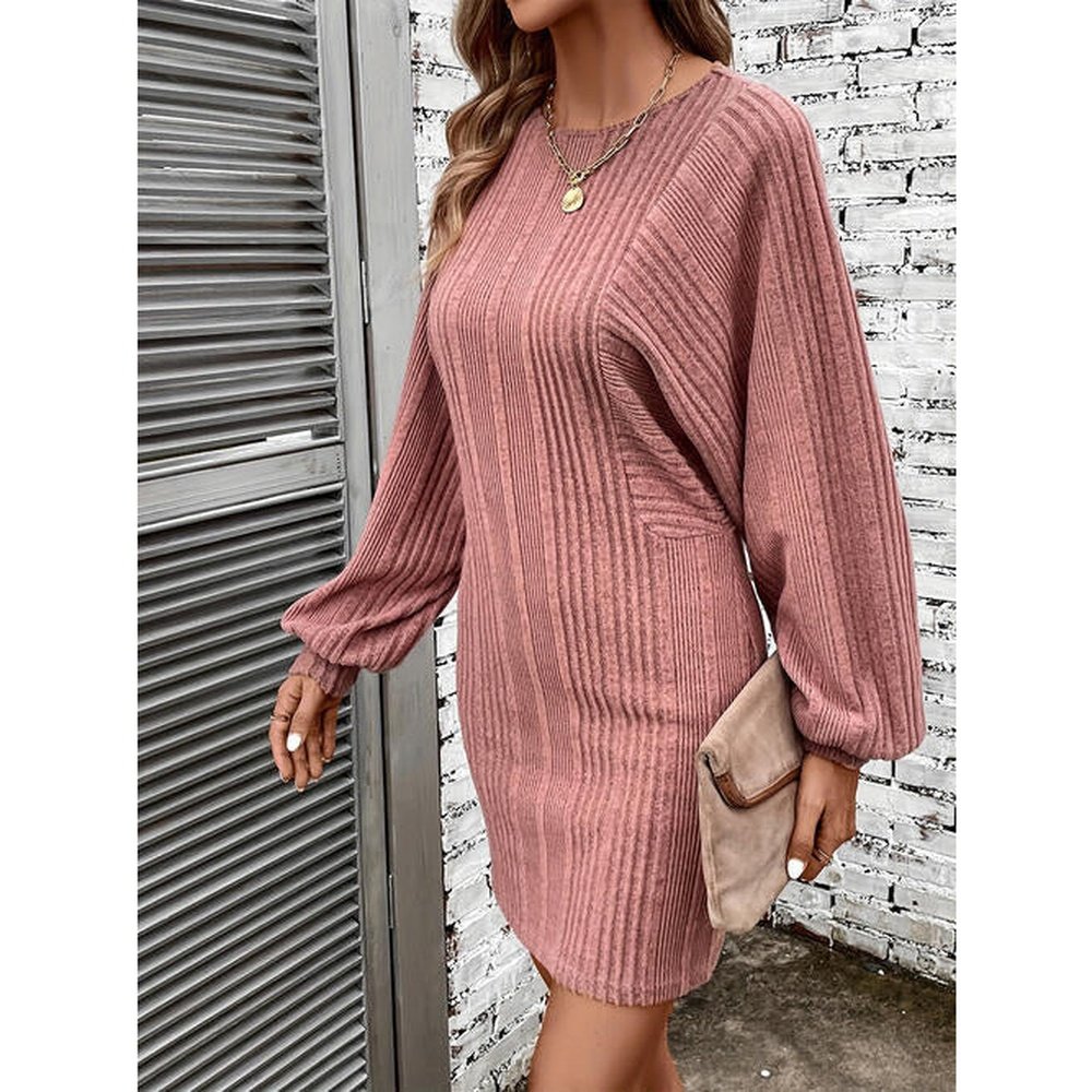 Ribbed Round Neck Long Sleeve Dress